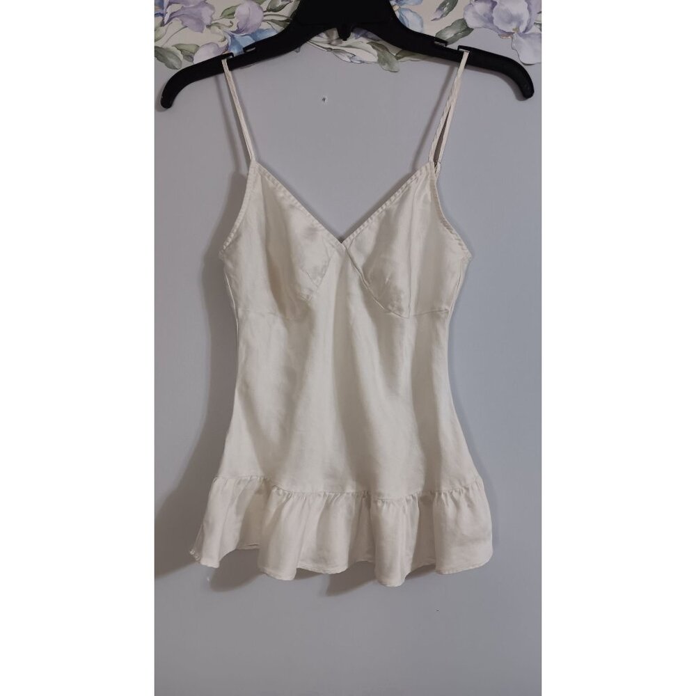 BCBGMaxAzria Cream 100% Silk Spaghetti Strap Tank